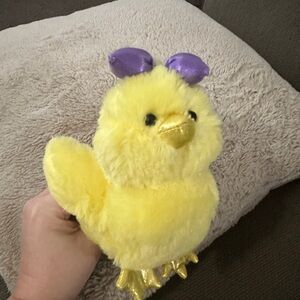 Adorable Yellow Plush Chick Toy with Purple Ears